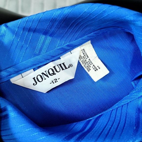 Vintage 70s Jonquil Womens Bright Blue Sheer Side Button Scarf Tie Collar Blouse - Picture 7 of 8